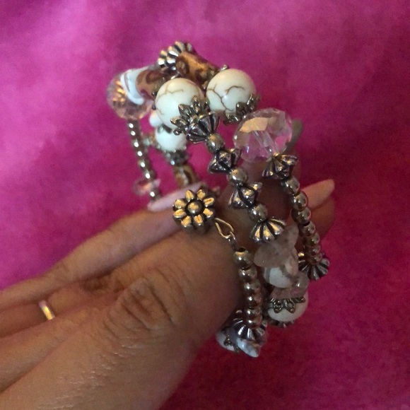 NEW Triple Wrap Crystal, Stone & Beaded Bracelet - Picture 6 of 9